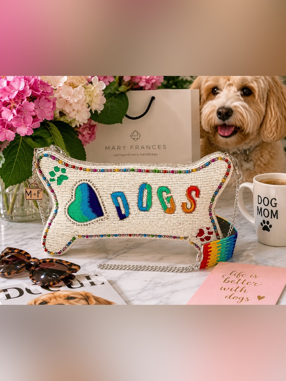 Mary Frances DOGS Beaded Bone Crossbody Bag Rainbow Purse Dog Lover Gift PRIDE